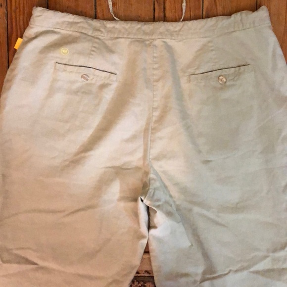 MECCA GOLD size 4XL Linen Clamdiggers Ties at Waist & Leg Tan Khaki Breathable - Picture 4 of 13